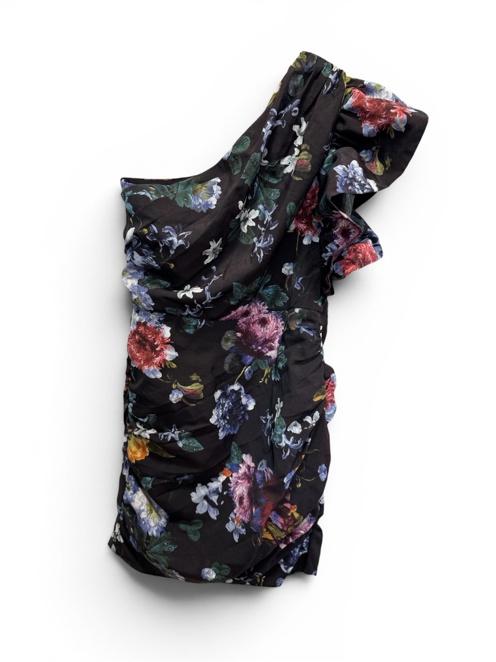 H&M Floral One Shoulder Ruffle Mini Dress Size 10 - Picture 2 of 9